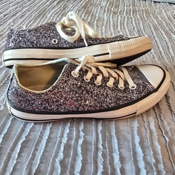 Dark Silver Glitter converse Chuck Taylor All Star Low Tops  7 1/2 - Picture 8 of 13